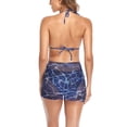 thumbnail image 4 of Trajes de baño con cuello halter y estampado floral de bikini dividido de 3 piezas con falda de playa cubierta de malla Azul oscuro L, 4 of 5