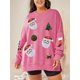 thumbnail image 2 of Sudadera navideña con parches brillantes para mujer, jerseys de cuello redondo y manga larga con estampado de Papá Noel y lentejuelas, blusas de gran tamaño, ropa de calle, 2 of 5