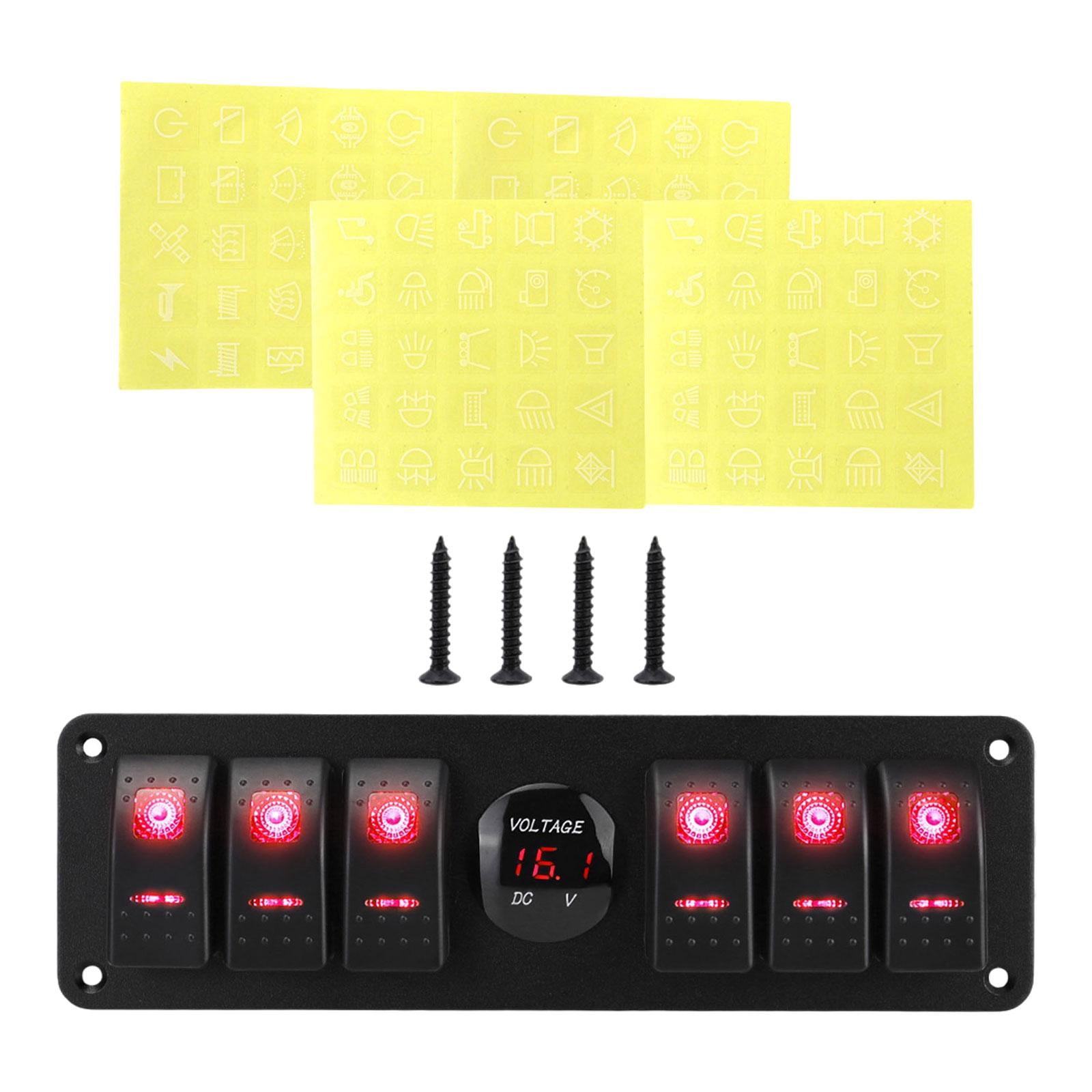 6 Gang Rocker Switch Panel Pre Wired ON Off Waterproof ABS Metal for Suvs Rvs Trailers Marine Vehicles