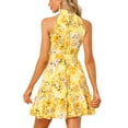 thumbnail image 3 of INSPIRE CHIC Women's Floral Print Sleeveless Halter Neck Belted Fashion Dress Yellow S, 3 of 5