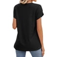 thumbnail image 5 of Women’s V Neck Hollow Out Short Sleeve T Shirt, Solid Color Casual Top with Breathable Fabric, Lightweight Loose Fit Summer Everyday Wear for Daily Outfits, Black, M, 5 of 5