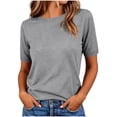 thumbnail image 2 of Otntypg Fall Sweaters for Women Short Sleeve Basic Solid Color Knitted Crewneck Pullover Sweater Top Lightweight Loose Business Casual Tops, 2 of 8