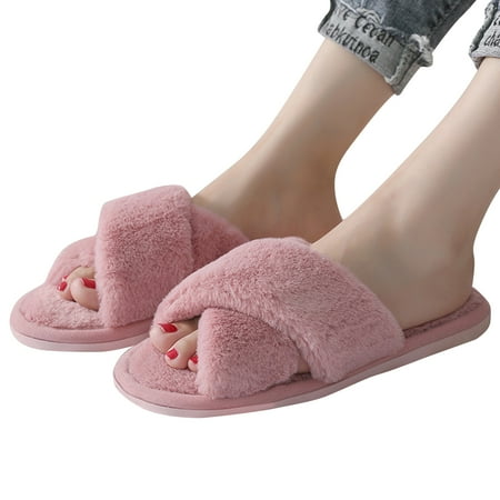 

Promotion Clearance! Ladies Slippers Cross With Home Slippers Pure Plush Leak Slippers Pink 39-40