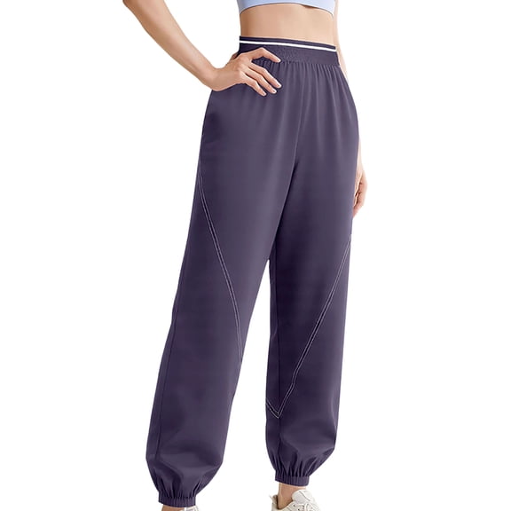 AherBiu Trackpants for Women Lightweight Running Pants High Waisted Casual Loose Cinch Bottom Pants