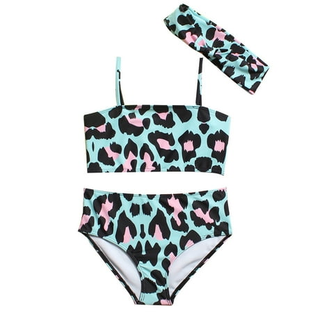 

Summer Toddler Girl s Swimsuit Leopard Print Three Piece Swimwear Swimsuit Bikini Headband Set