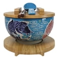 thumbnail image 2 of Blue And Red Koi Fishes Donburi Ramen Bowl With Lid Trivet Spoon Chopsticks Set, 2 of 9
