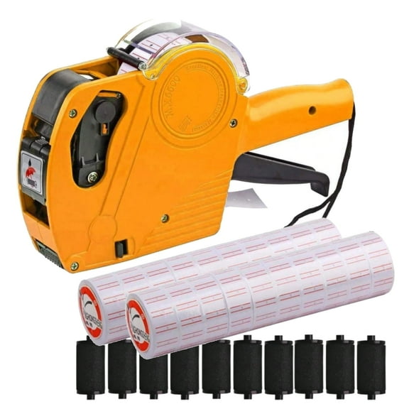 MX-5500 8 Digits Price tag Gun with 10000 Sticker Labels and 10 Ink Refill, Label Maker Pricing Gun Kit Numerical Tag Gun for Office, Retail Shop, Grocery Store (Yellow)