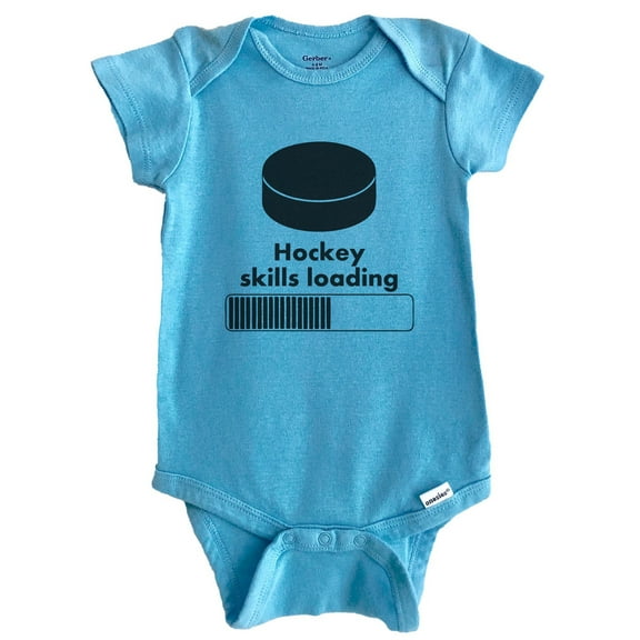 Hockey Skills Loading Funny Baby Bodysuit (Blue), 0-3 Months