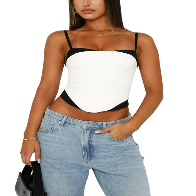 Womens Patchwork Cami Tank Tops Fashion Sleeveless Slim Fit Irregular Summer Vest Crop Tops