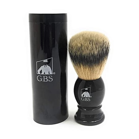 GBS Shaving Brush Animal Free Vegan Synthetic - 21mm Knot Overall 4" Tall Black Handle - Comes with Travel Canister - Completes Any Wet Shaving Set Pair with Your Favorite soap and Razor!