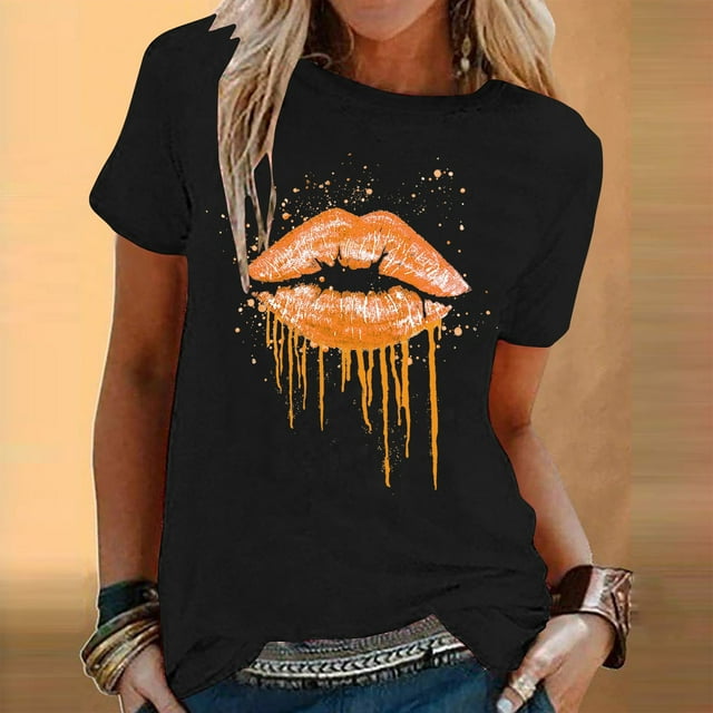 Birdeem T-Shirt Mode Femme Imprimé Col Rond Manches Courtes Blouse Ample