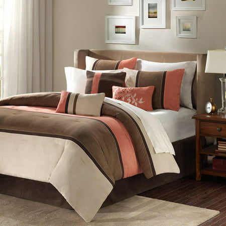 7pc Queen Overland Faux Suede Comforter Set - Coral/Natural