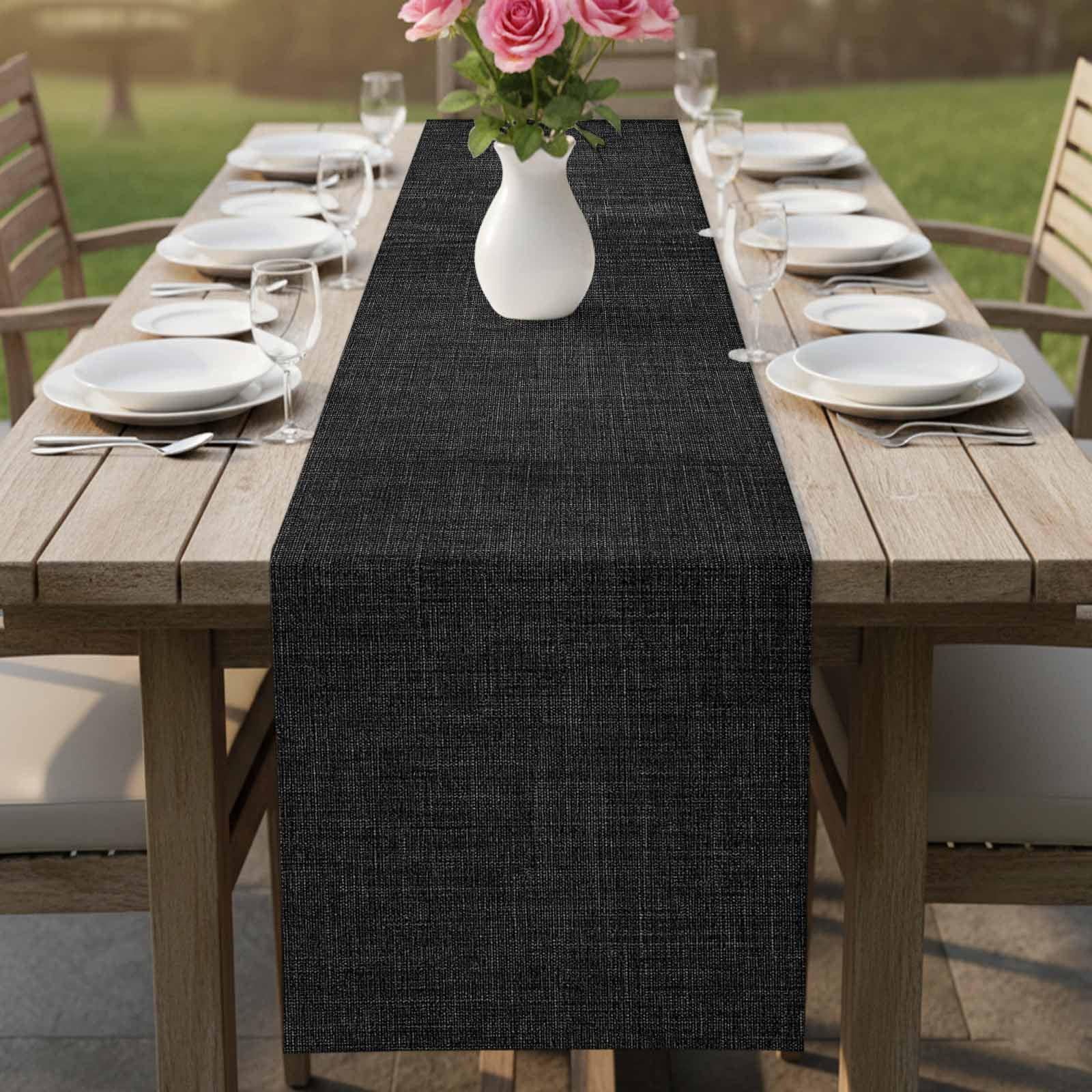 Black Burlap Texture Table Runner, Farmhouse Vintage Black Washable Cotton Linen Table Runners 90 Inches Long, Dresser Scarf Runner for Dining/Coffee/Kitchen/Hallway Tables 13''x90''