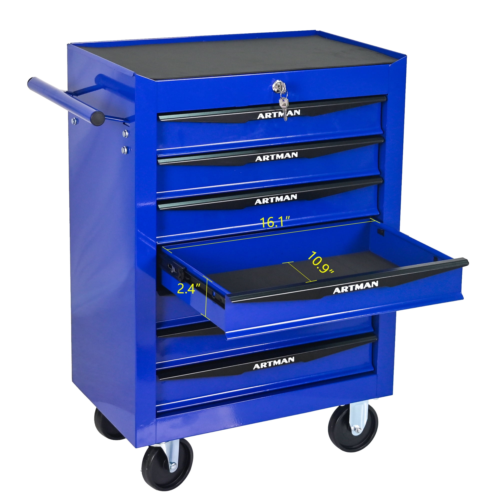 7-Drawer Rolling Tool Chest on Wheels, Seizeen Metal Tool Box Storage Cabinet Lockable, Multifunctional Tool Cart w/7 pcs Small Tool Box, Linners
