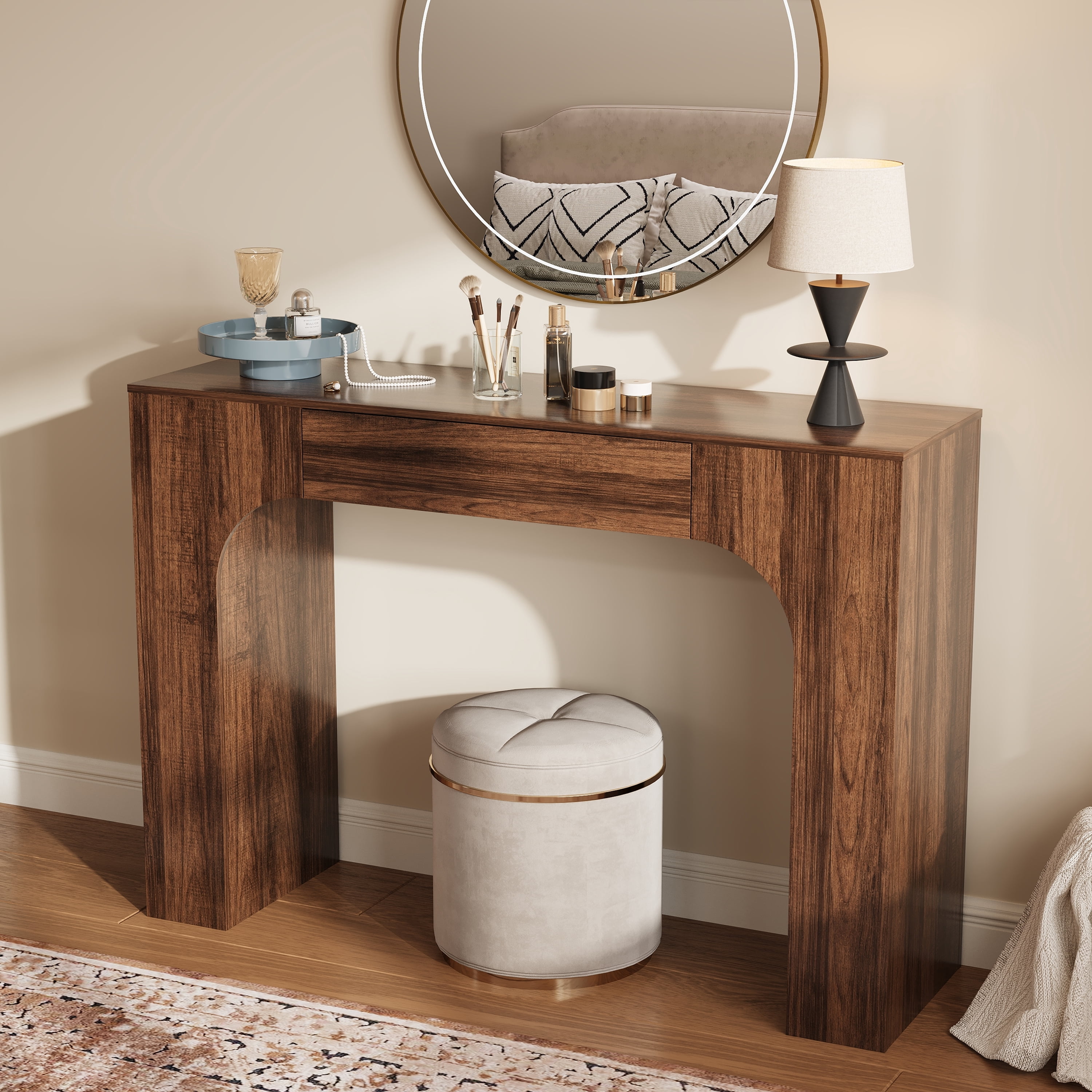 47" Long Console Table with Drawer, Narrow Entryway Table with Anti-Tipping Kit, Farmhouse Walnut Sofa Table for Hallway, Living Room, TV Stand, Vintage Brown