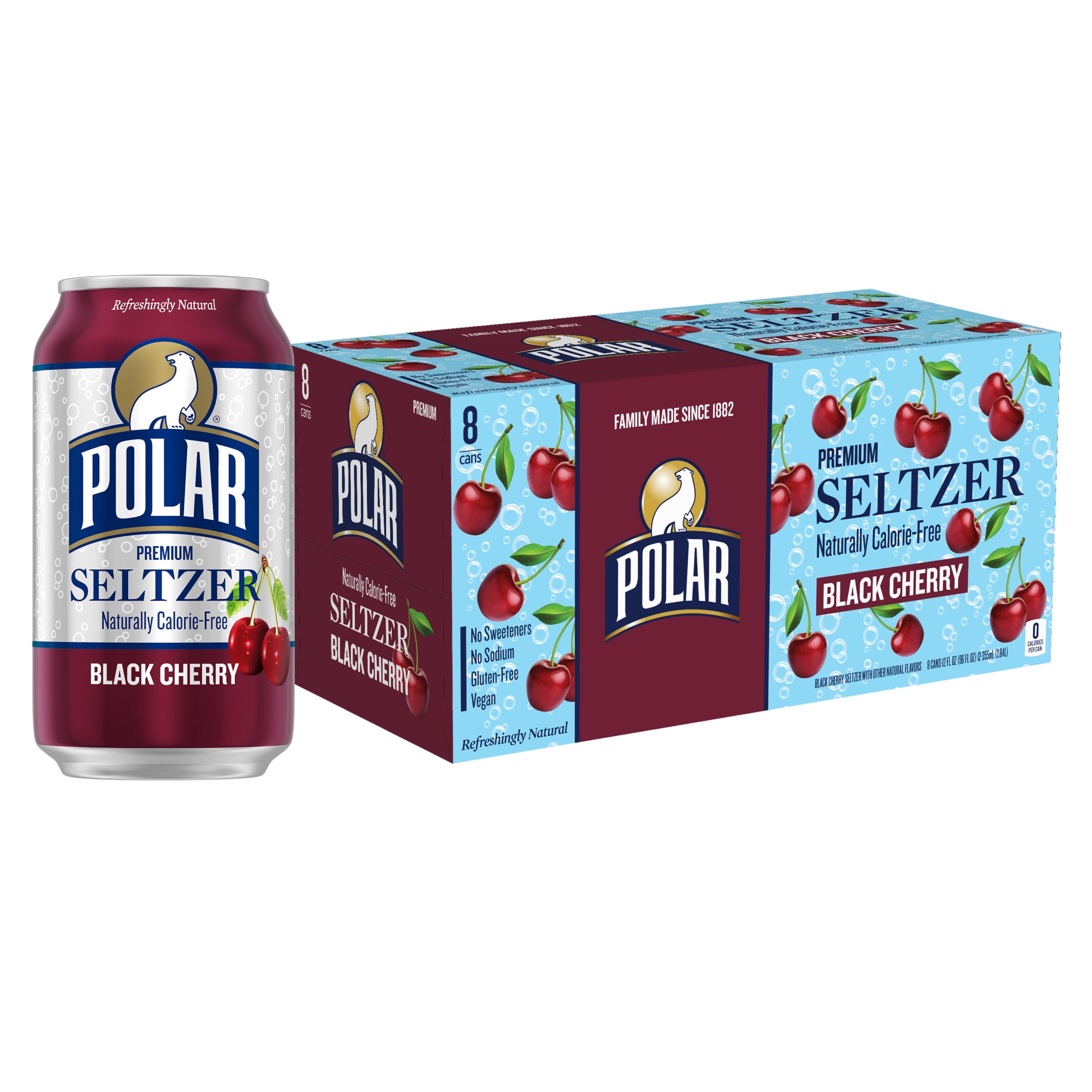 (6 pack) Polar Zero Calorie Black Cherry Sparkling Seltzer Water, 12 fl oz, 8 Pack Cans