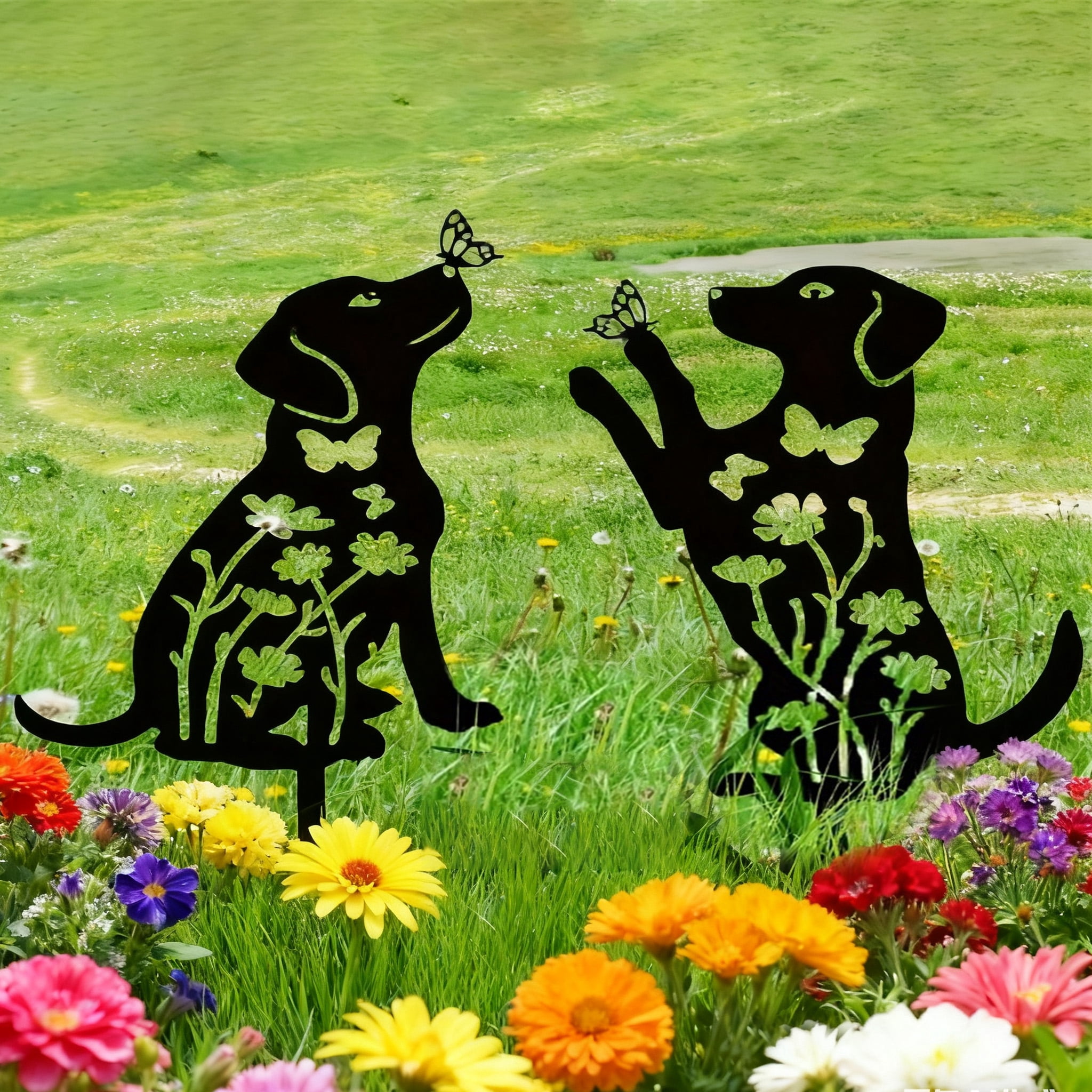 2 Pcs Dog Metal Decorative Garden Stakes Labrador Dog Gifts for Women/Men, Animal Silhouette Statues for Yard Art, Outside, Patio, Outdoor Decor, Garden Decorations, Lawn Ornaments