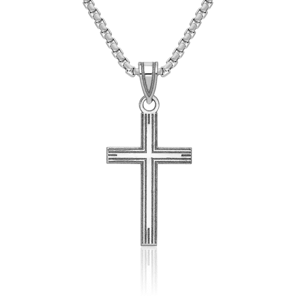 14K Solid White Gold Latin Mexican Holy Cross Necklace Religious Chain Pendant Jesus Christ Charm