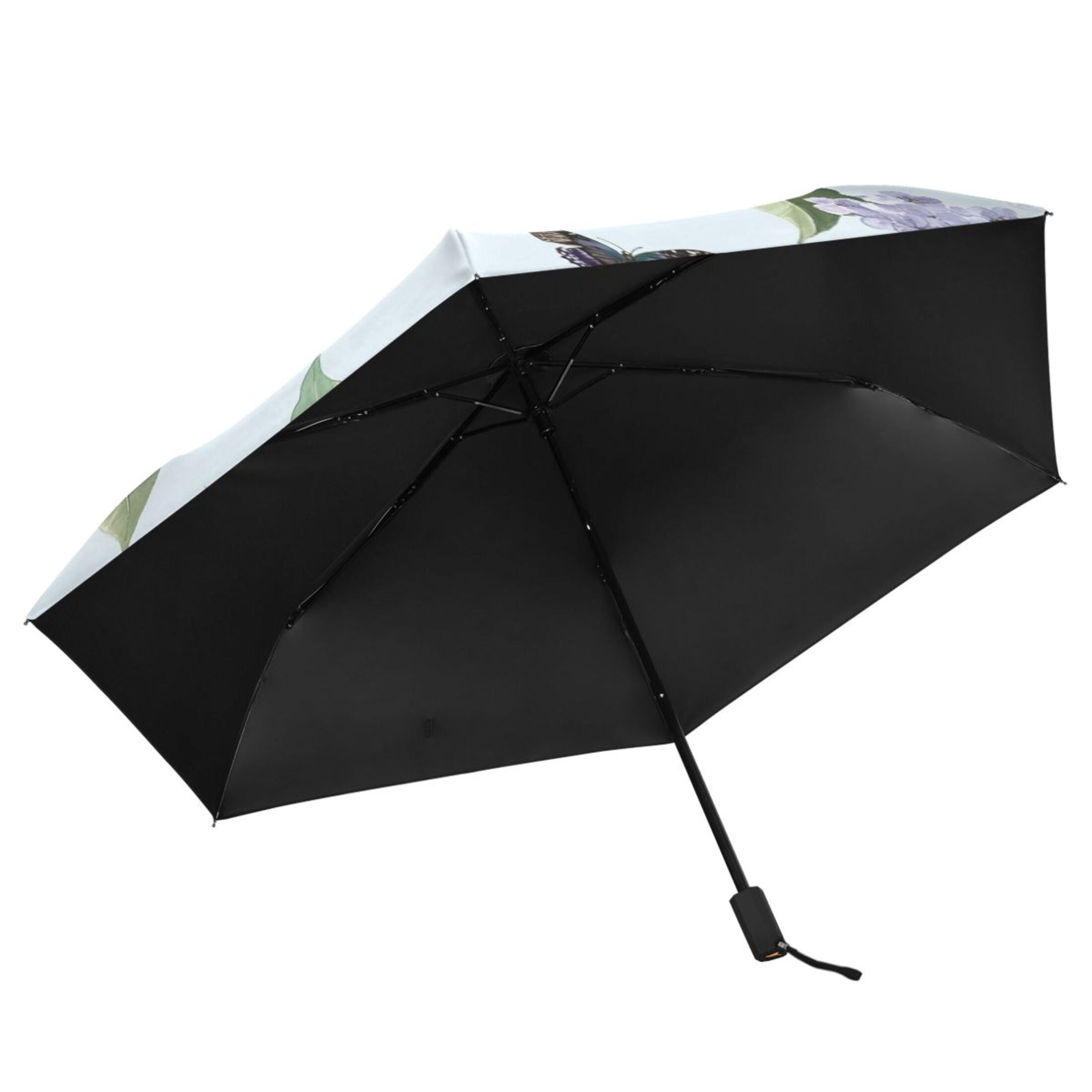 Beautiful Lilac Flowers and Butterflies All Weather Umbrella Triple Folding Parasol 6 Ribs UV Protection Portable