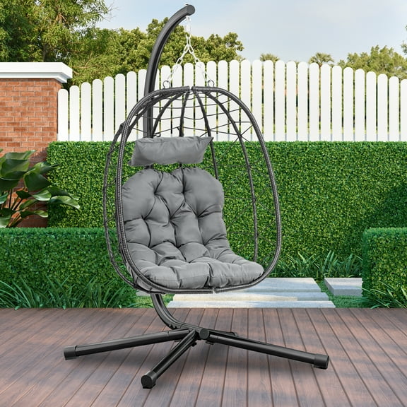 Uforic Hanging Egg Chair with Stand & Cushions 330lbs for Patio, Bedroom and Balcony, Light Gray