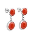thumbnail image 2 of AeraVida Dainty Circles Red Coral Inlay Sterling Silver Post Drop Modern Earrings Anniversary Jewelry Gift for Women Accessories, 2 of 5