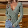 thumbnail image 6 of Womens Cleavage Tops Ribbed Knit Long Sleeve Shirts Deep V Neck Tees Going Out Outfits Clubwear, 6 of 7
