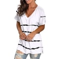thumbnail image 3 of Liher Women Stripe Short Sleeve Tshirts V Neck Summer Tops Roll Sleeve Side Split Hem Tee Shirts Casual Loose Fit T Shirts White Stripe L, 3 of 4