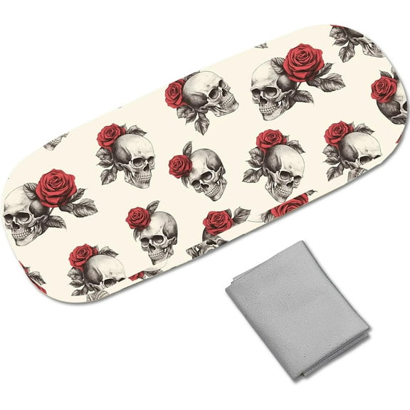 Glasses Case Hard Shell Leather Sunglasses Case Skull Rose Eyeglasses Case Holder Portable Spectacle Case Clamshell Protective Cover with Cleaning Cloth for Women Men Travel 6.4x2.5x1.5Inch Colorful