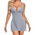 thumbnail image 3 of Women Lace Lingerie Nightgown Sleepwear Satin Chemise Nightdress V Neck Nighty Sleep Shirt, 3 of 3