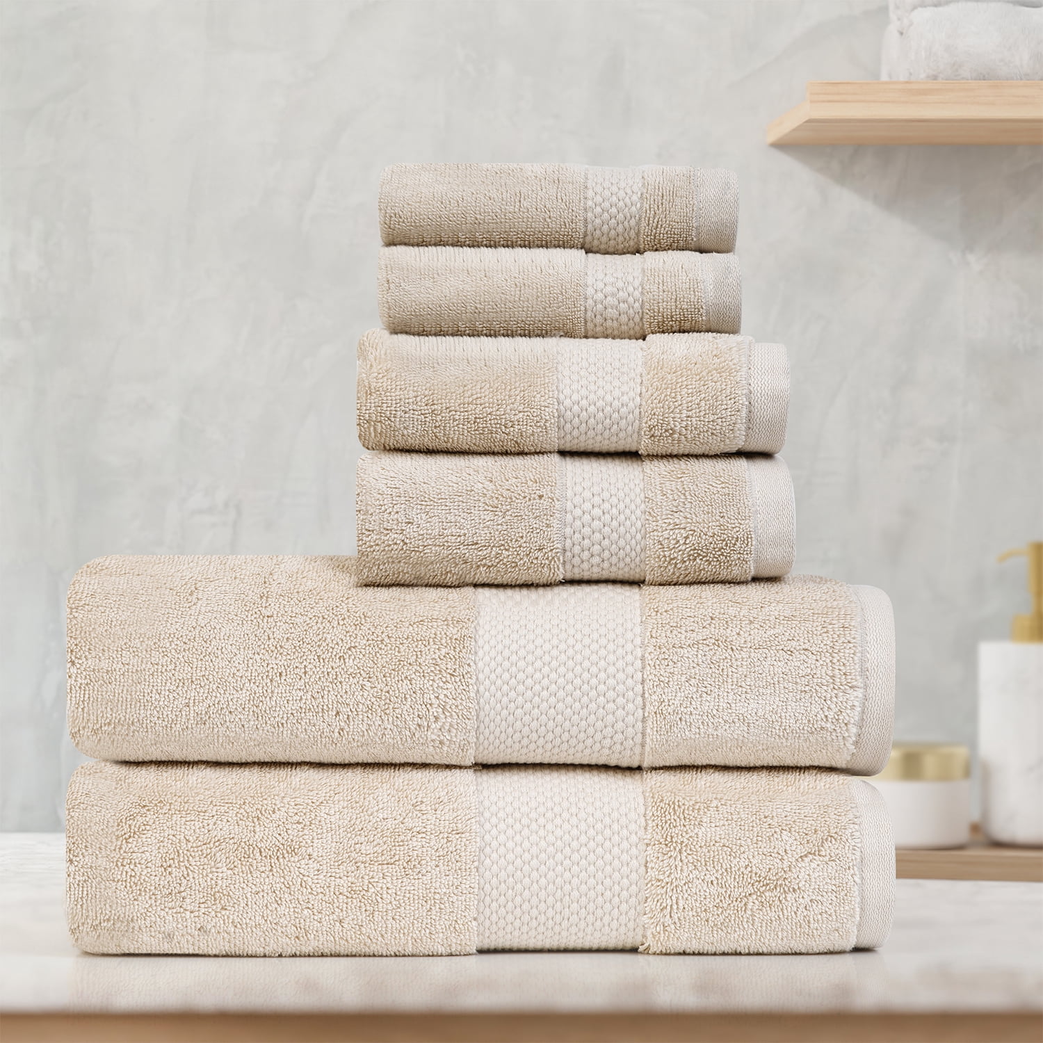 100% Organic Cotton Towel Set of 6 – GOTS & Oeko-TEX Certified – Soft, Ultra Absorbent, Quick Dry – Includes 2 Bath Towels, 2 Hand Towels, 2 Washcloths – Farm to Home by MicroCotton - Sand