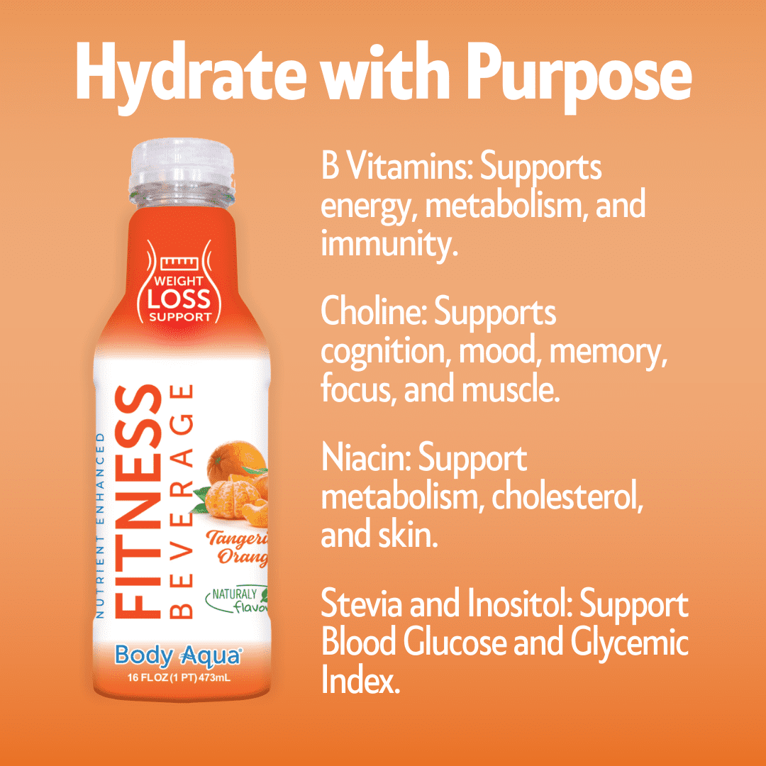 Body Aqua Fitness Beverage Tangerine Orange Vitamin Drink Low Calorie 12 Pack 16 fl oz