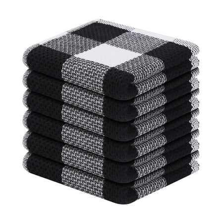 decorUhome 6-pack 100% Cotton Waffle Weave Kitchen Dish Cloth, 12x12 Inches, Super Soft and Absorbent Dish Towels, White & Black