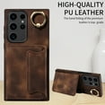 thumbnail image 4 of SaniMore for Samsung Galaxy S23 Ultra (6.8" 2023) Case, PU Leather Skin Shockproof Bumper Flip Purse RFID Blocking Metal Ring Stand Shell, Card Holder Cash Pocket Anti-drop Cover, Brown, 4 of 17