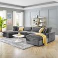 thumbnail image 1 of Modway Commix 6-Piece Down Filled Overstuffed Performance Velvet Sectional Sofa in Gray, 1 of 10