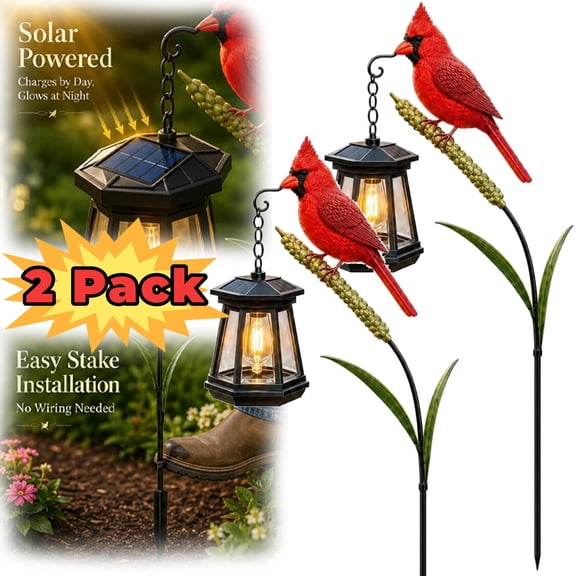 Cardinal Solar Light, A Beautiful Garden Light that Feels Full of Life, Outdoor Stake Yard Decor, Red Bird Lantern, Gift for Mom, 1 Pack