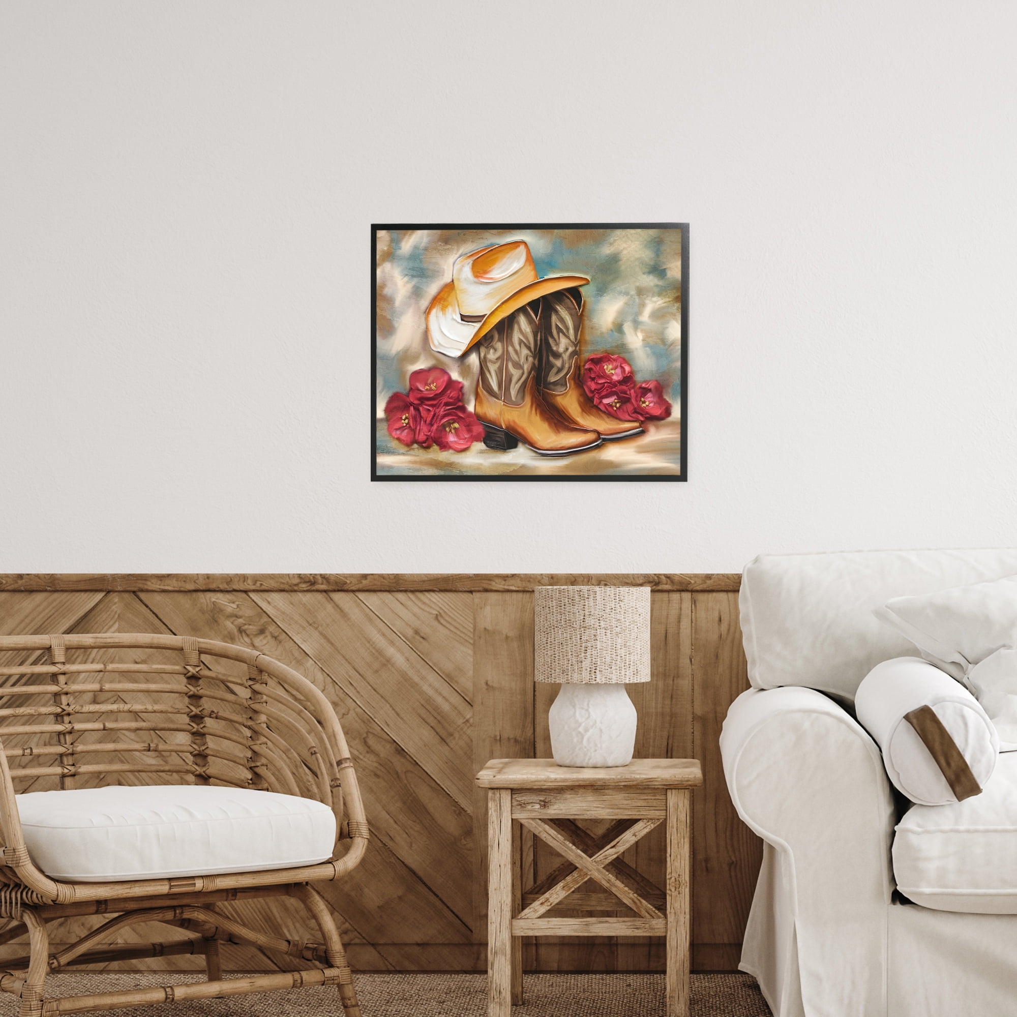 Boots & Floral Bunches Black Framed Giclee Art, design by Kim Allen