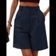 thumbnail image 1 of Pantalones Cortos de Verano para Mujer, con Cintura Elástica, Pierna y Hasta la Rodilla, con Bolsillos, Azul Marino, XXL, 1 of 4
