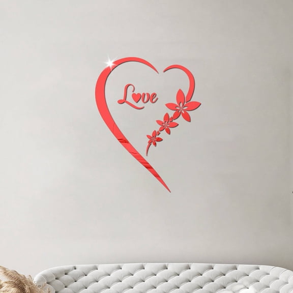 CCOCC Wall Paper,Heart-Shaped"LOVE"Design Wall Stickers,Mirror Acrylic Wall Stickers & Murals,Red