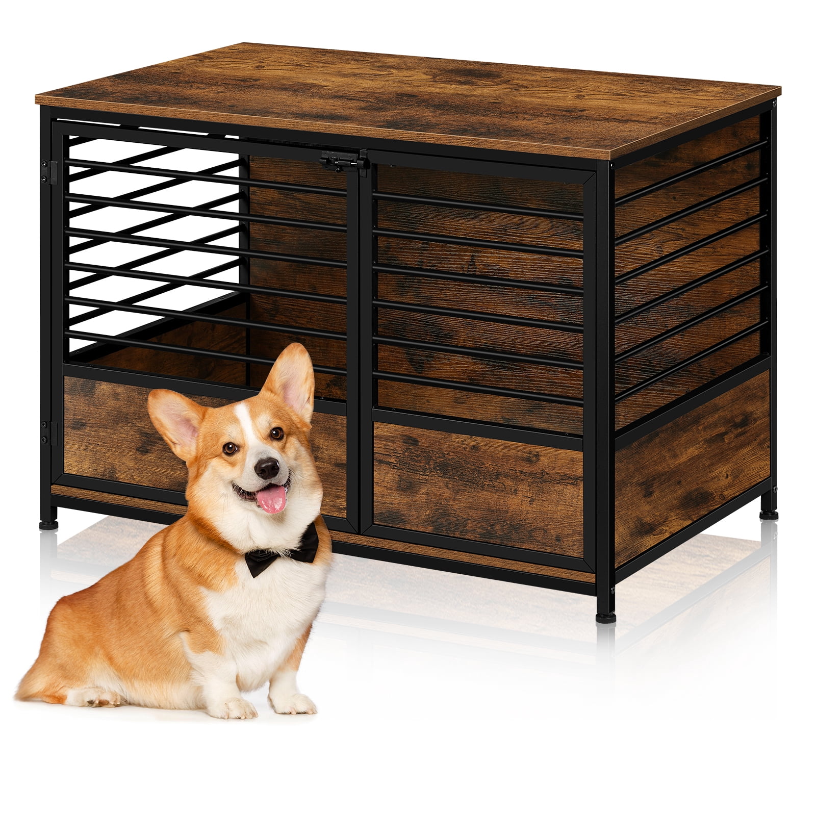 Wooden Heavy Duty Dog Crate Side Table Indoor Dog Kennel Brown Large