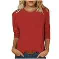 thumbnail image 2 of Womens Clothing Homenesgenics Woman Clothes under $5 Women's Casual Solid Color Round Neck Three Quarter Sleeve Blouse Red XL, 2 of 5
