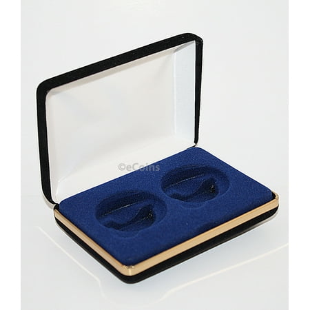 - Black/Blue Felt COIN DISPLAY GIFT METAL BOX holds 2-IKE or Silver Eagle ASE