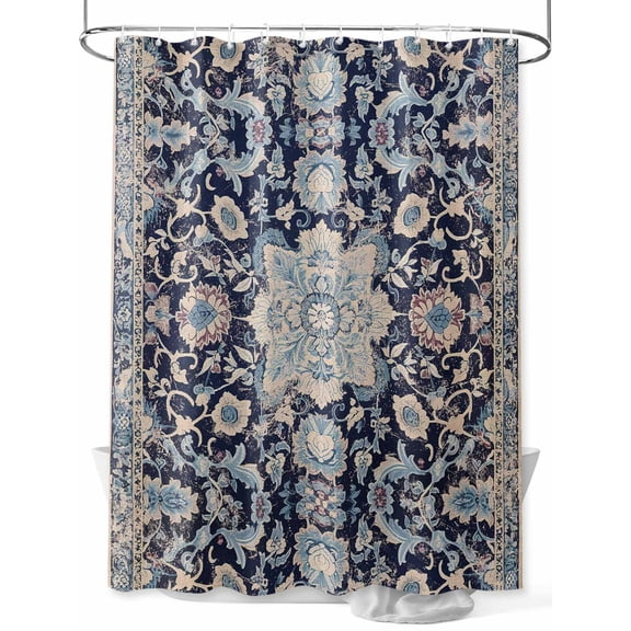 Blue Boho Small Stall Shower Curtain, Waterproof Shower Curtains for Bathroom, Modern Geometric Abstract Art Vintage Washable Fabric Cloth Bath Curtain for Bathtub Decoration with Hooks 36x72 Inches