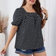 thumbnail image 3 of Jewelreauty Women Plus Size Polka Dot Tops Puff Short Sleeve Square Neck Chiffon Blouses Casual Tunic Tee (3XL, Black), 3 of 8
