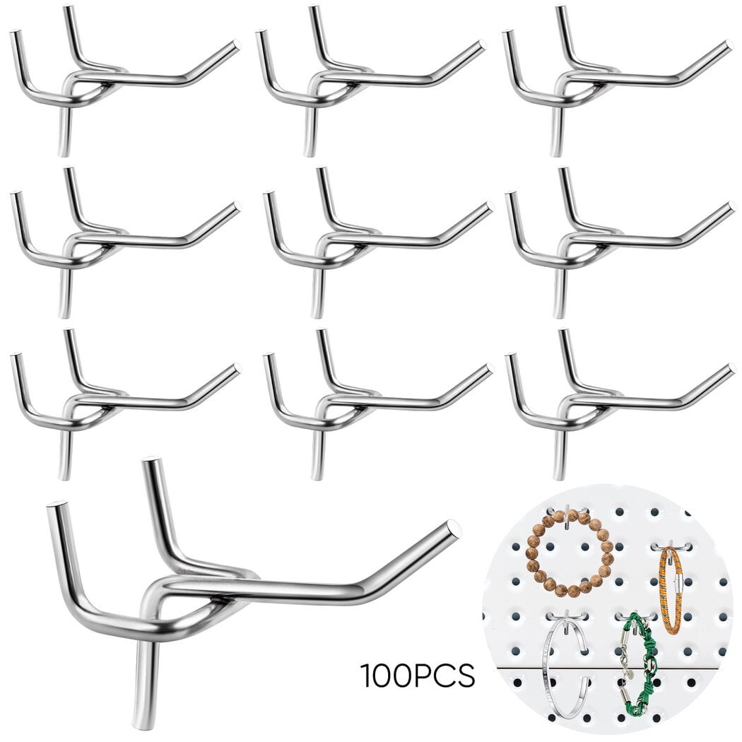 Pegboard Hooks, 100Pcs HeavyDuty Peg Hooks, Metal Utility Hooks Kit