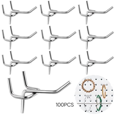 Pegboard Hooks, 100Pcs Heavy-Duty Peg Hooks, Metal Utility Hooks Kit for Jewelry, Tools, Phone Accessories Storage & Display, with 1'' Spaced Holes, Fit 1/4'' & 1/8'' Pegboards