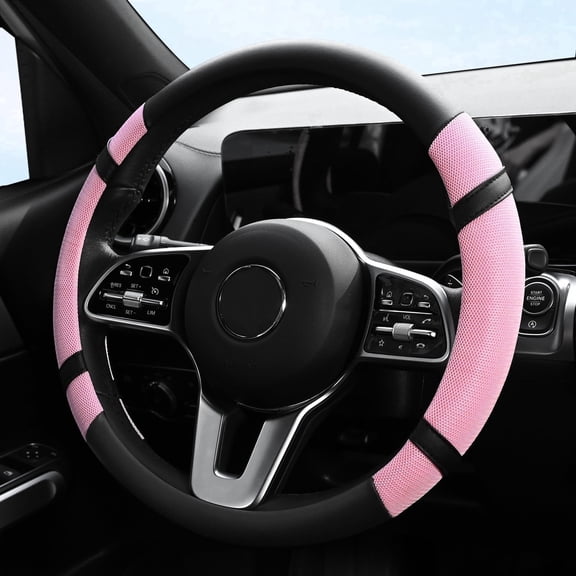 XUKEY Pink Ice Silk Car Steering Wheel Cover  Leather for Woman Girl  Ant-Slip Universal Breathable
