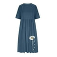 thumbnail image 5 of Jinhomg Womens Cute Summer Dresses Elegant Floral Print Maxi Dress Lightweight Comfy Cotton Linen T-Shirt Dress Casual Vacation Beach Dresses Winter Saving Navy L, 5 of 6