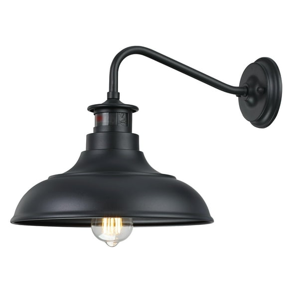 Dusk to Dawn Motion Activated Sensor Gooseneck Outdoor Wall Light Fixture, Industrial Outdoor Barn Light Matte Black Exterior Wall Sconce for Garage Porch Front Door, 2 Pack(Bulbs Included)
