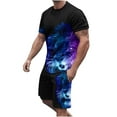 thumbnail image 1 of UVEASISHA 2 Piece Set for Men Summer,Men Short Sets Outfits 3D Lion Animal Print Tracksuits Short Sleeve Muscle Gym Workout Athletic Sports Suits Sets Blue, 1 of 5