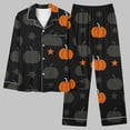 thumbnail image 2 of QIUOMBBP Woman 2 Piece Pajama Sets Long Sleeve Button Down Sleepwear with Pockets Matching Wide Leg Pants Lounge Set Nightwear, Black, XXXL, 2 of 6